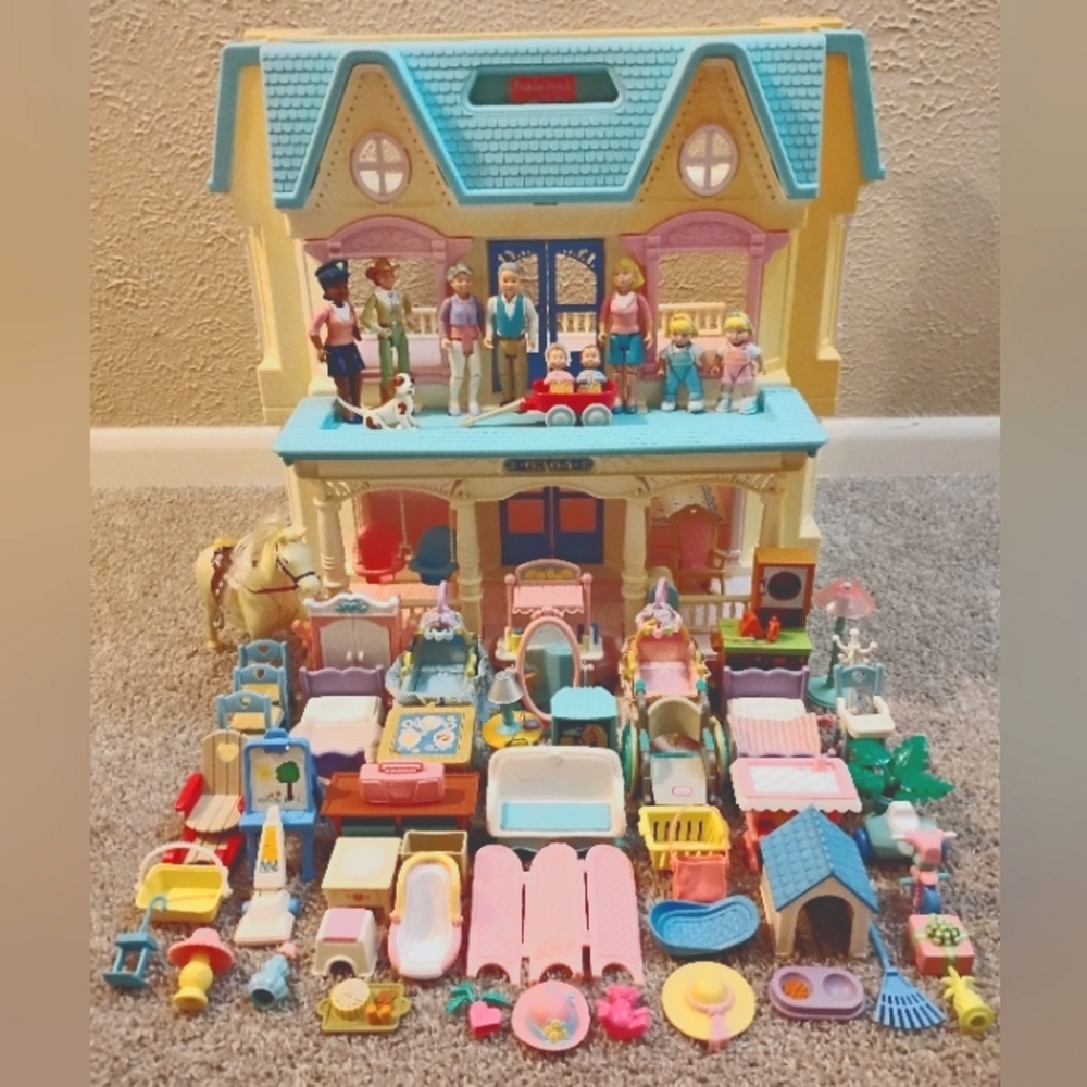 1993 Fisher-Price Loving Family Dream Dollhouse HUGE LOT/LOADED!!